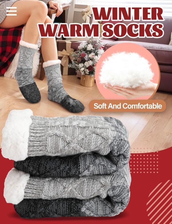Anlisim Women Slipper Socks Non Slip Fuzzy Fluffy Thick Warm Cabin Cozy Comfy Soft Fleece Home Grips Socks - Image 6