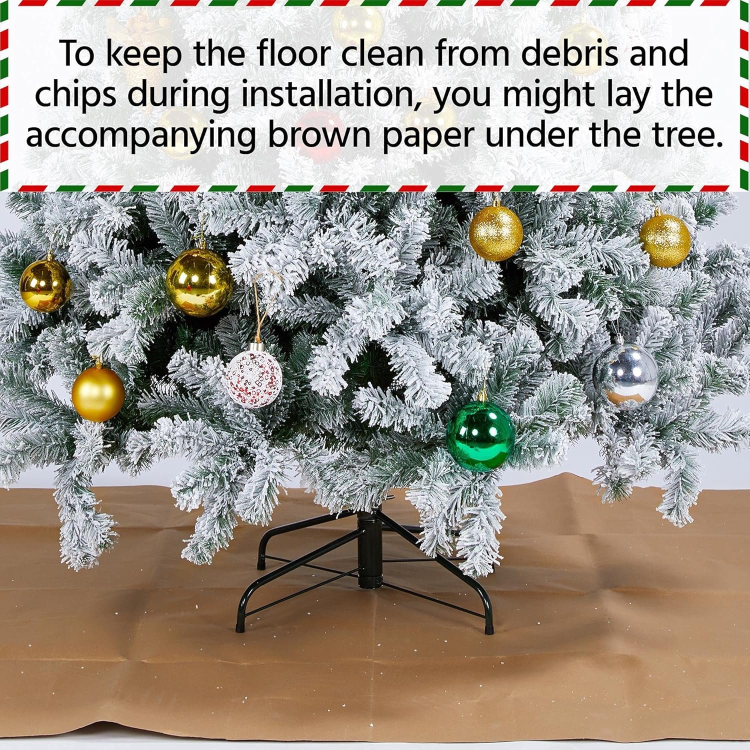 Yaheetech 6ft Pre-lit Artificial Christmas Tree with Incandescent Warm White Lights, Snow Flocked Full Prelighted Xmas Tree W/820 Branch Tips, 250 Incandescent Lights & Foldable Stand, Green & White - Image 10