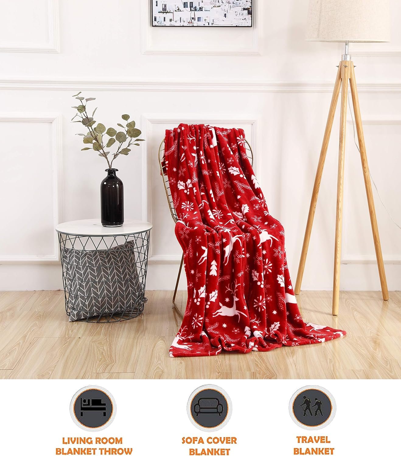 Elegant Comfort Luxury Velvet Super Soft Christmas Prints Fleece Blanket-Holiday Theme Home Décor Fuzzy Warm and Cozy Throws for Winter Bedding, Couch and Gift, 50 x 60 inch, Burgundy Reindeer - Image 4