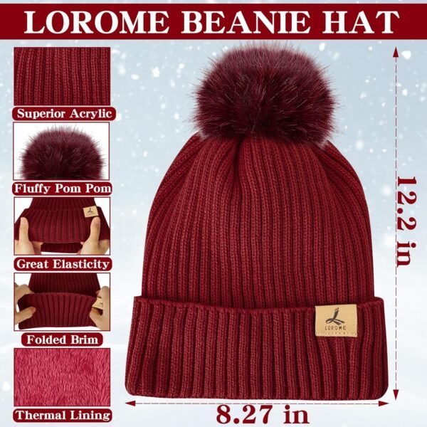 LOROME Women Winter Beanie Hat Scarf Gloves Set, Fleece Knitted Pompom Hat Warm Neck Scarf Touchscreen Gloves Winter Gift - Image 4