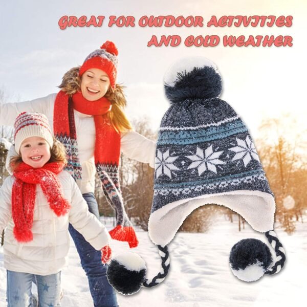 Dosoni Winter Hats for Women Knit Beanie Soft Warm Fleece Lined Long Ear Straps Snow Ski Cap with Pompom - Image 6
