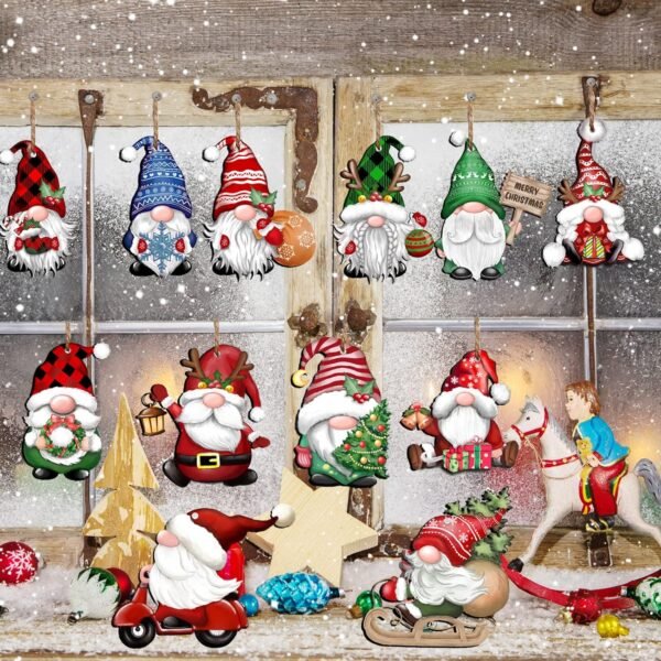 24 Pieces Christmas Gnome Wooden Hanging Ornaments, Wood Hanging Decor for Christmas Tree Decoration Gnome Santa Doll Wooden Hanging Craft Gnome Elf Party Supplies - Image 6