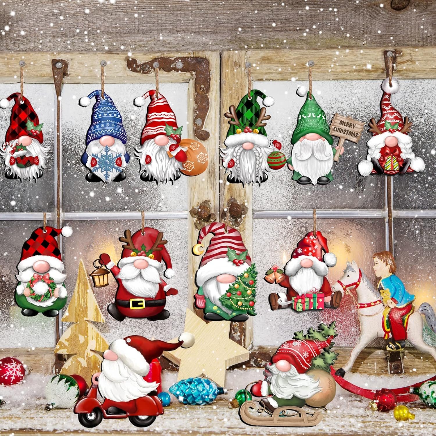 24 Pieces Christmas Gnome Wooden Hanging Ornaments, Wood Hanging Decor for Christmas Tree Decoration Gnome Santa Doll Wooden Hanging Craft Gnome Elf Party Supplies - Image 6