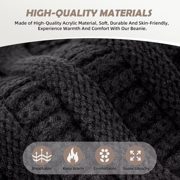 3 Pack Satin Lined Beanie for Women, Warm Slouchy Winter Hats with Silk Lined, Fashionable Oversized Cable Knit Hat Skull Cap - Image 4
