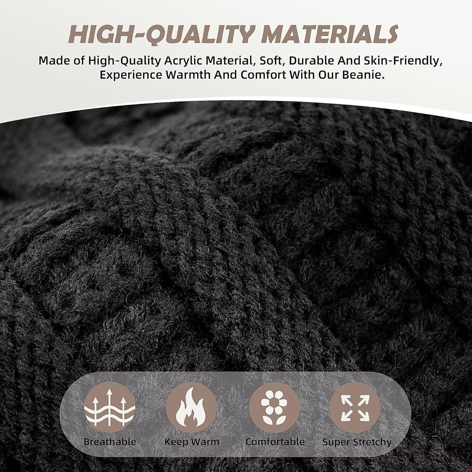 3 Pack Satin Lined Beanie for Women, Warm Slouchy Winter Hats with Silk Lined, Fashionable Oversized Cable Knit Hat Skull Cap - Image 4