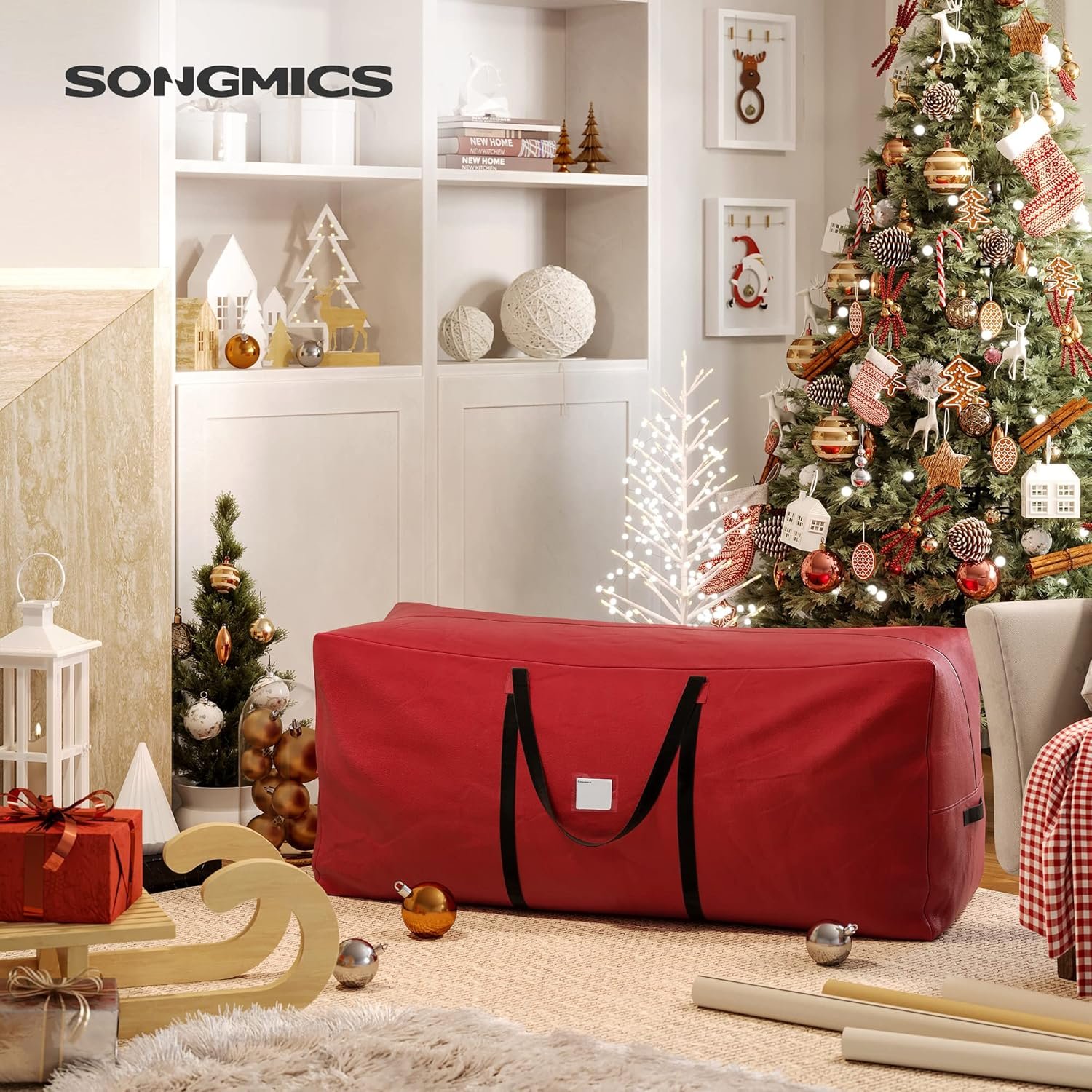 SONGMICS Christmas Tree Storage Bag, up to 9 ft, Wear-Resistant 600D Oxford Fabric, Holiday Tree Storage Container, Tree Holder Bag, Lightweight, Thick Handles, Red URXS003R01 - Image 3