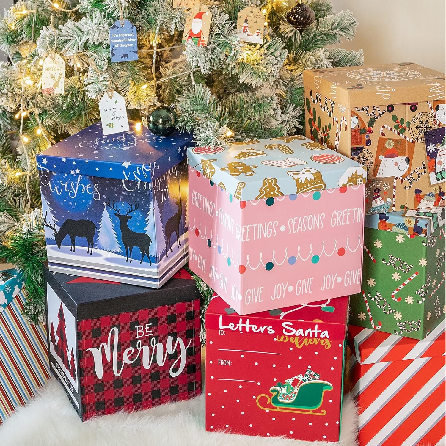 WRAPAHOLIC 9" Christmas Gift Box with Lid - Red and Black Buffalo Plaid Design Gift Box and 2 Pcs Tissue Paper for Christmas, Holiday, Party, Gift Giving and More - Image 7