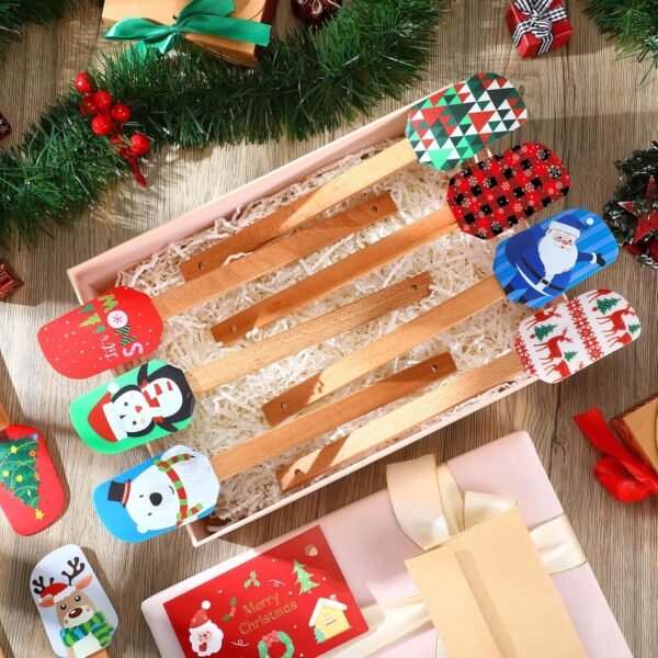 Tioncy 25 Pieces Christmas Silicone Spatulas Kit Christmas Xmas Pattern Cake Decorating Spatula Heat Resistant Pancake Spatula for Christmas Cooking Housewarming Gift - Image 7