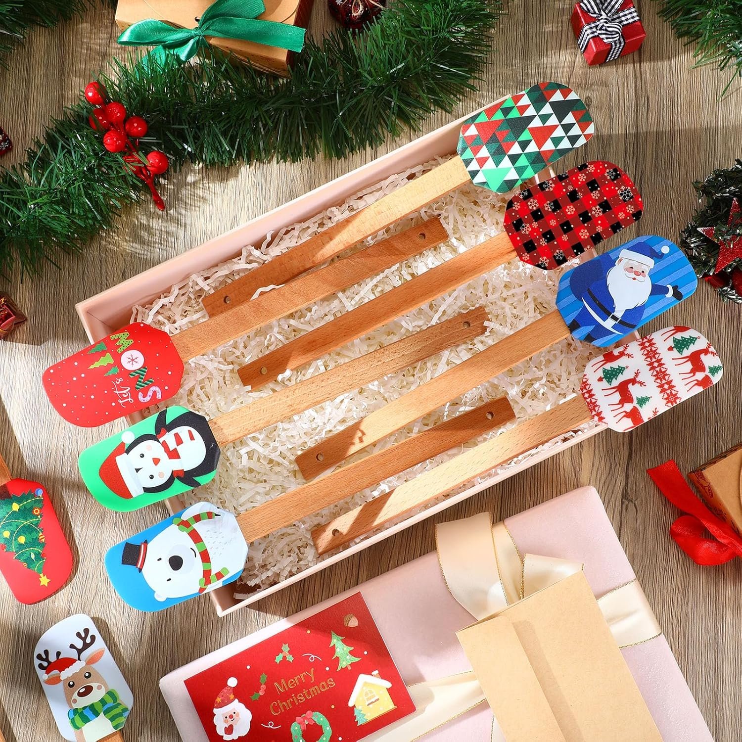 Tioncy 25 Pieces Christmas Silicone Spatulas Kit Christmas Xmas Pattern Cake Decorating Spatula Heat Resistant Pancake Spatula for Christmas Cooking Housewarming Gift - Image 7
