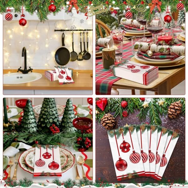 100 PCS Christmas Disposable Paper,3 Ply Decorative Guest Napkins,Xmas Balls for Party Lunch Dinner Kitchen Bathroom Table Decor - Image 8