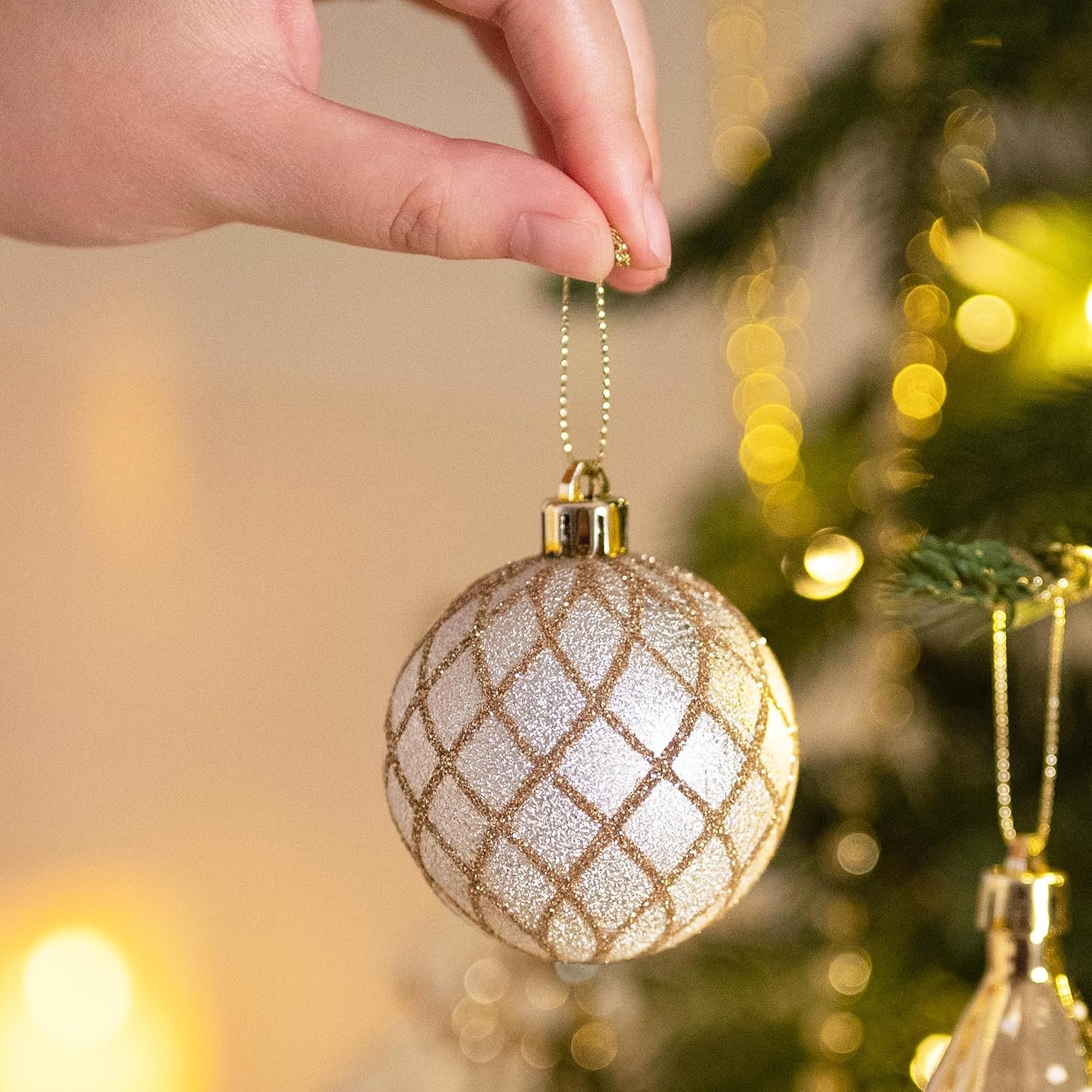 Valery Madelyn Christmas Ball Ornaments, 100ct White and Gold Shatterproof Christmas Tree Decorations Set, Elegant Hanging Ornaments for Xmas Trees Bulk Holiday Decor - Image 6