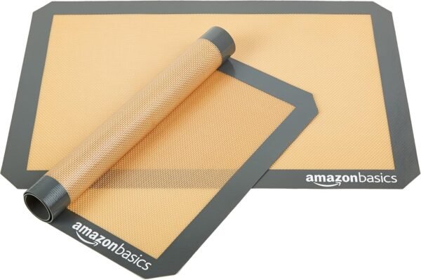 Amazon Basics Rectangular Silicone, Non-Stick Reusable, Food Safe Baking Mat, Pack of 2, 16.5" x 11.6", New Beige/Gray - Image 6