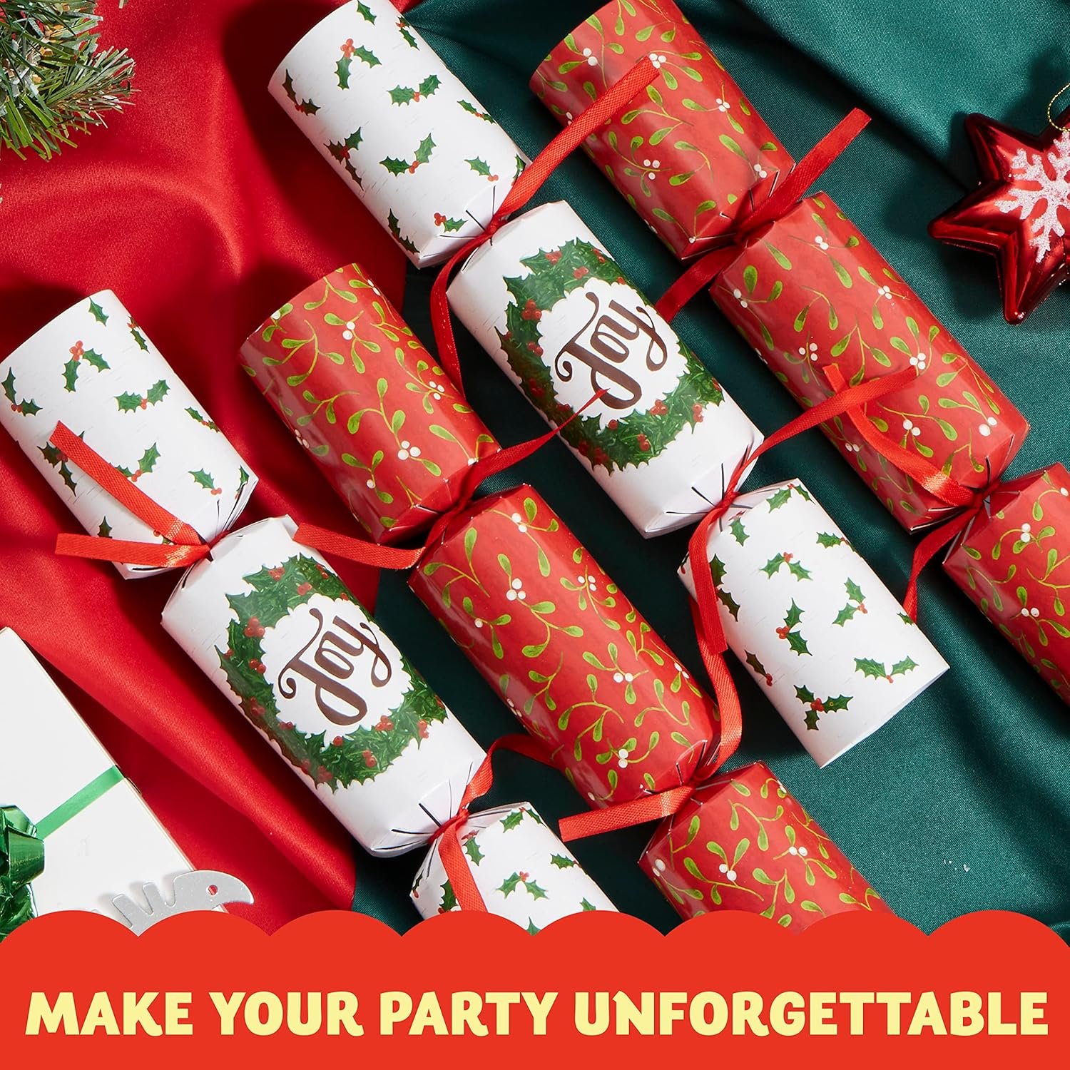 JOYIN 10 Pack Christmas No Snap Party Table Favor with Classic Christmas Design, with Party Hat, Joke & Little Gift Inside, for Xmas Gift, Christmas Seasonal Holiday Dinner Traditions - Image 10