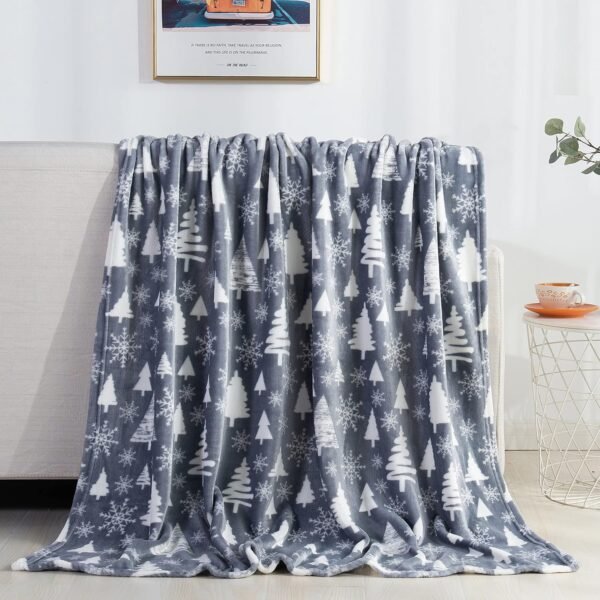 Valerian Luxury Velvet Super Soft Light Weight Blanket Prints Fleece Year Round Home Decor Fuzzy Warm and Cozy Throws, Couch and Gift, 50 x 60 inch, Gray Christmas Tree - Image 2