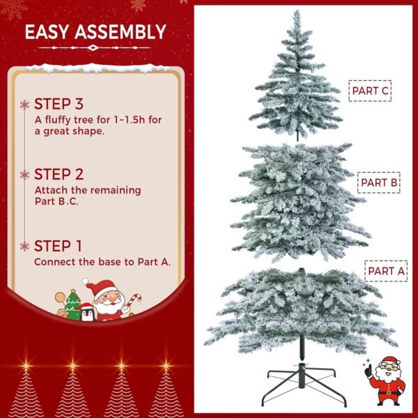 Yaheetech 6ft Pre-Lit Artificial Christmas Tree with 400 Warm White LED Lights & 940 PVC Tips,Hinged Snow Flocked Xmas Tree with Foldable Stand & Protective Foot Caps,Green & White - Image 6