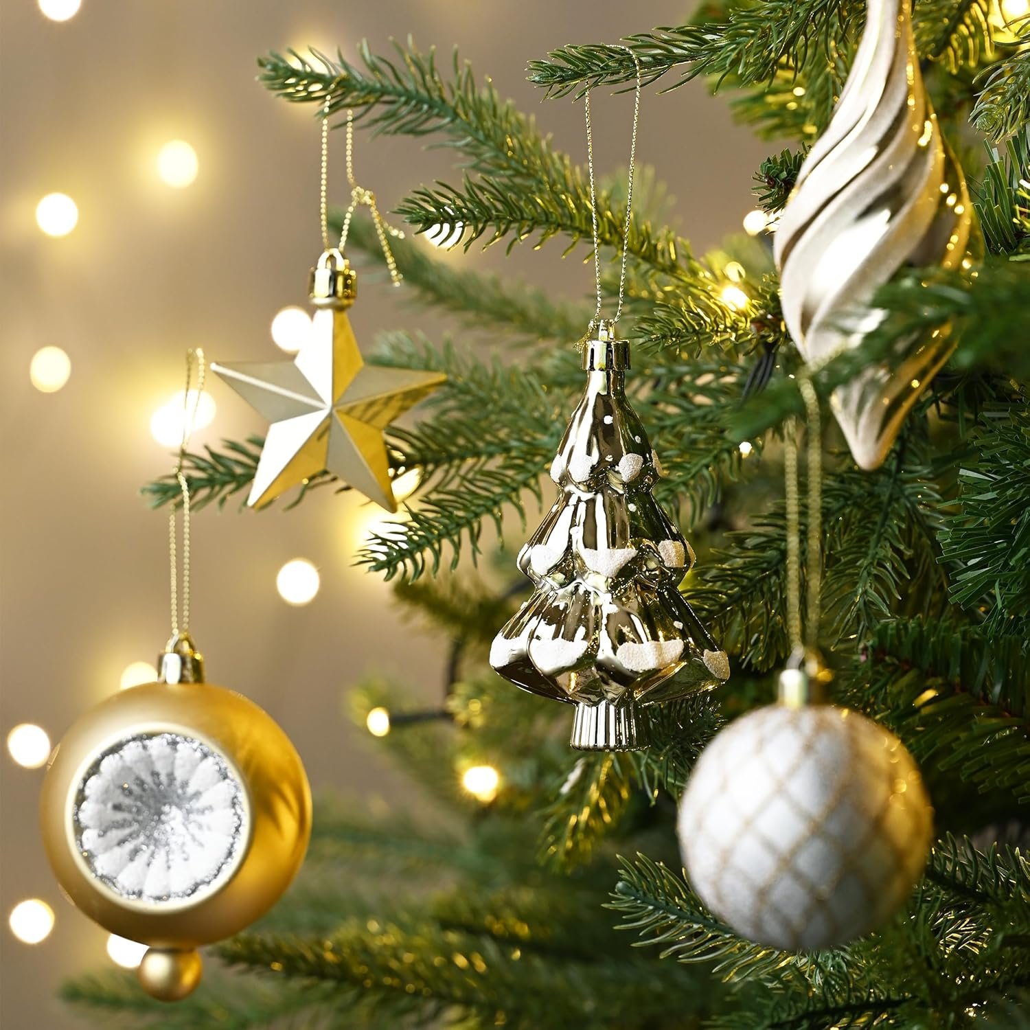 Valery Madelyn Christmas Ball Ornaments, 100ct White and Gold Shatterproof Christmas Tree Decorations Set, Elegant Hanging Ornaments for Xmas Trees Bulk Holiday Decor - Image 3