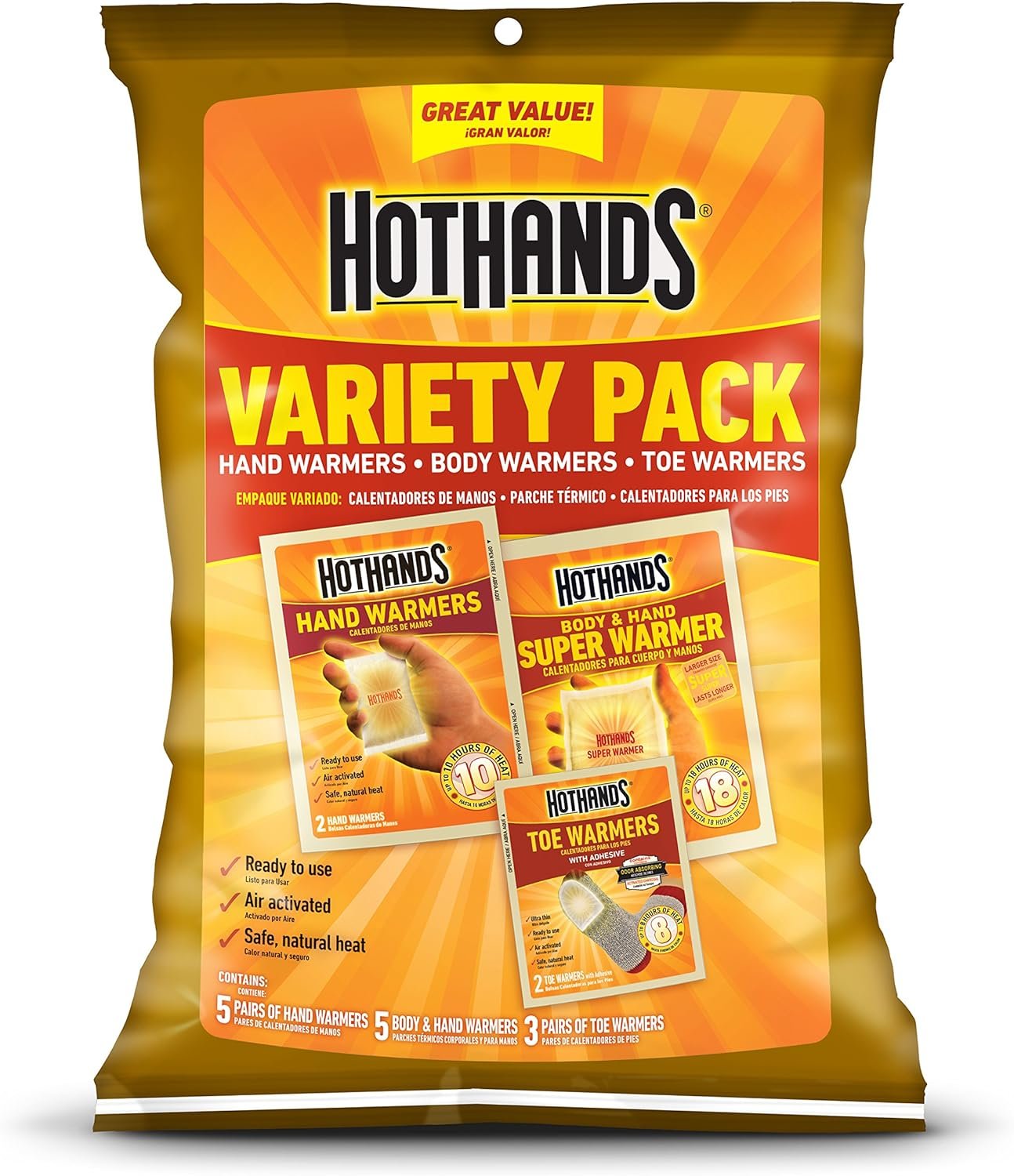 HotHands Toe, Hand, & Body Warmer Variety Pack - Long Lasting Safe Natural Odorless Air Activated Warmers - Image 2