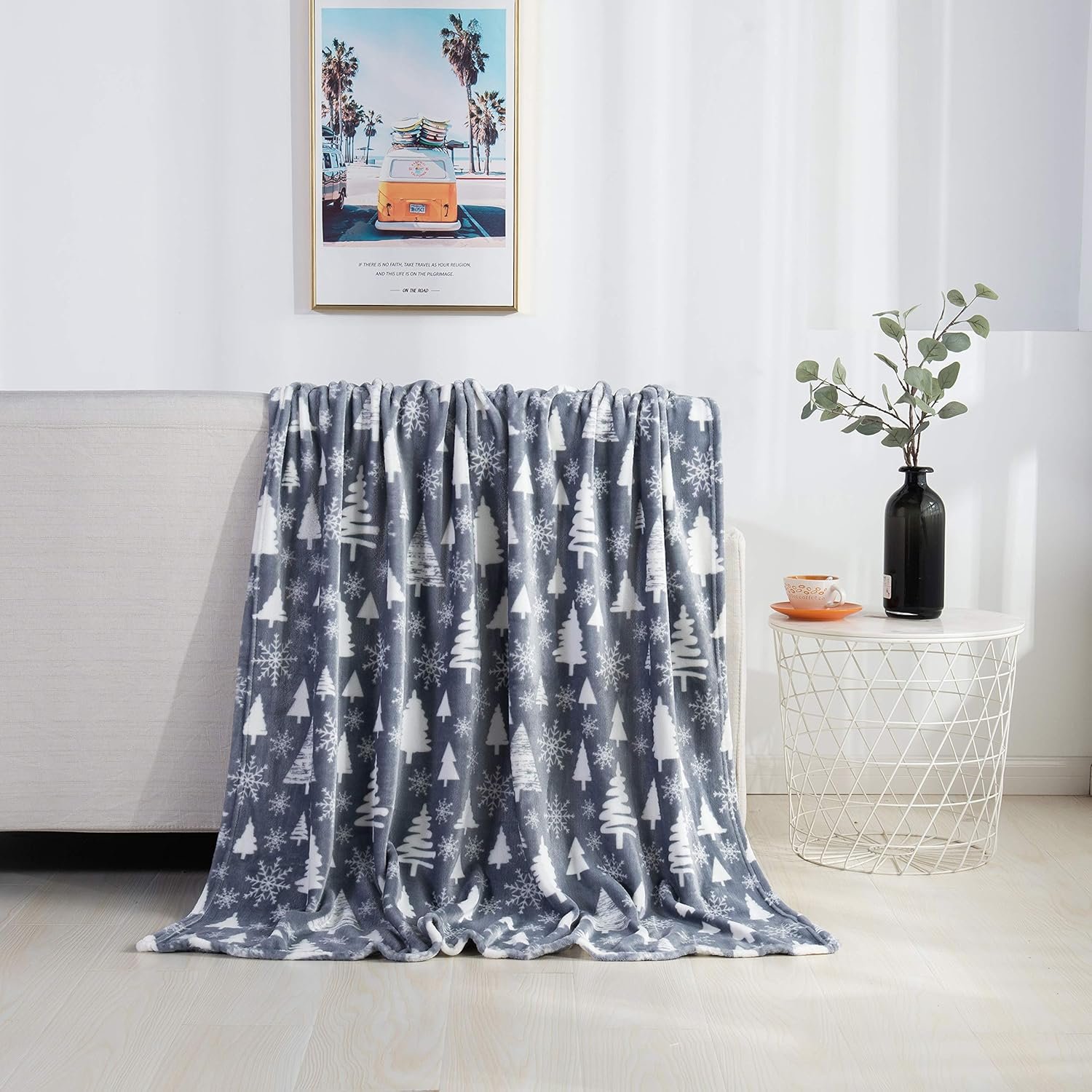 Valerian Luxury Velvet Super Soft Light Weight Blanket Prints Fleece Year Round Home Decor Fuzzy Warm and Cozy Throws, Couch and Gift, 50 x 60 inch, Gray Christmas Tree - Image 9