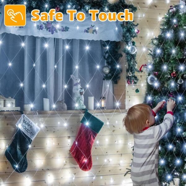 Ollny Net Lights Outdoor Mesh Lights 210LED 10x7ft, IP67 Waterproof Connectable Christmas Net Lights, 8 Modes Plug in Bush Lights for Tree Shrubs Outside Indoor Decorations, Cool White - Image 9