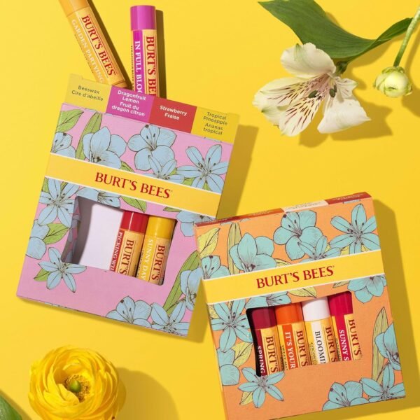 Burt's Bees Stocking Stuffers, In Full Bloom Lip Balm Set, Original Beeswax, Dragonfruit Lemon, Tropical Pineapple & Strawberry, Natural Origin Lip Treatment Christmas Gifts (4-Pack) - Image 4