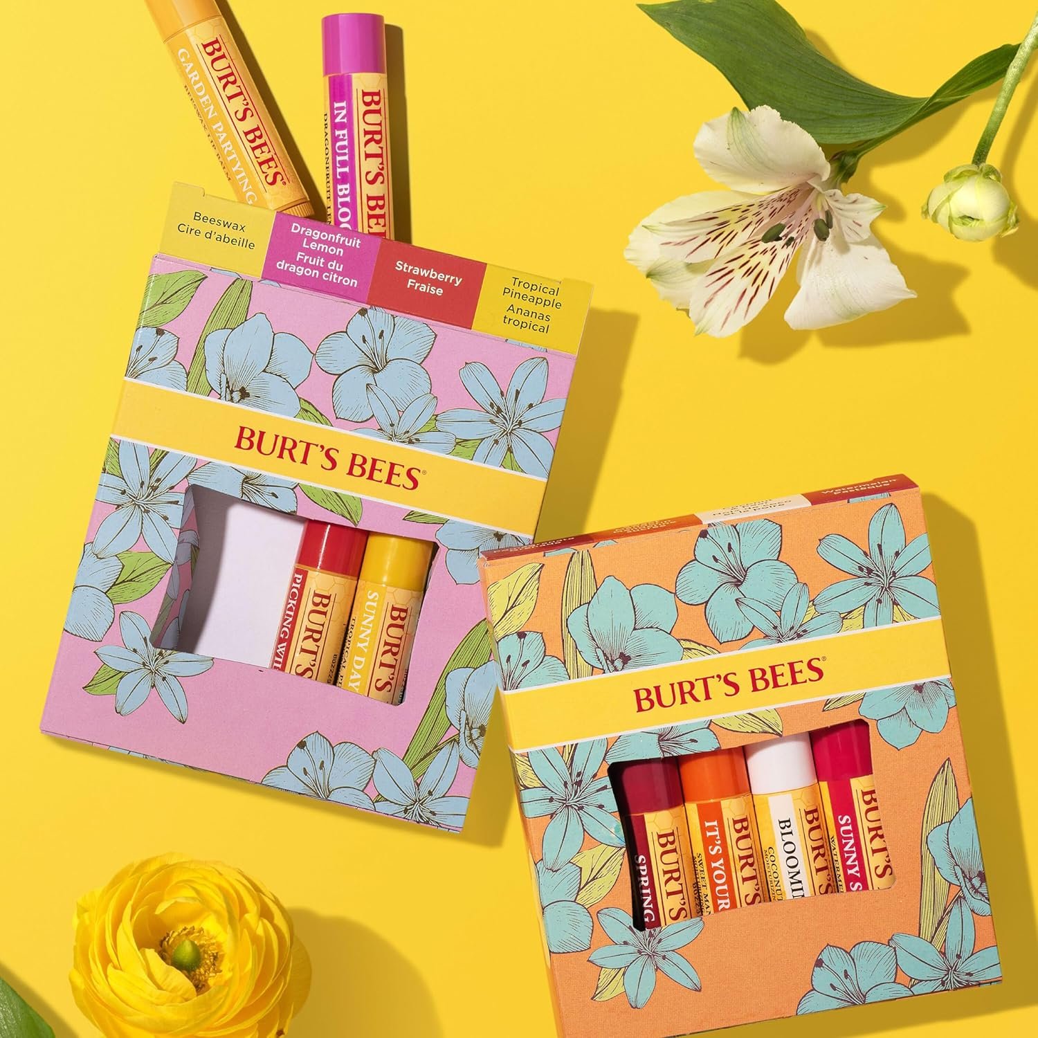 Burt's Bees Stocking Stuffers, In Full Bloom Lip Balm Set, Original Beeswax, Dragonfruit Lemon, Tropical Pineapple & Strawberry, Natural Origin Lip Treatment Christmas Gifts (4-Pack) - Image 4