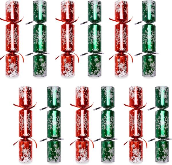 Christmas Crackers, 12 Pack Valentines No Snap Party Favors with Party Hat, Joke & Little Gift Inside for Christmas Thanksgiving Seasonal Holiday Dinner Traditions (Red and Green) - Image 9