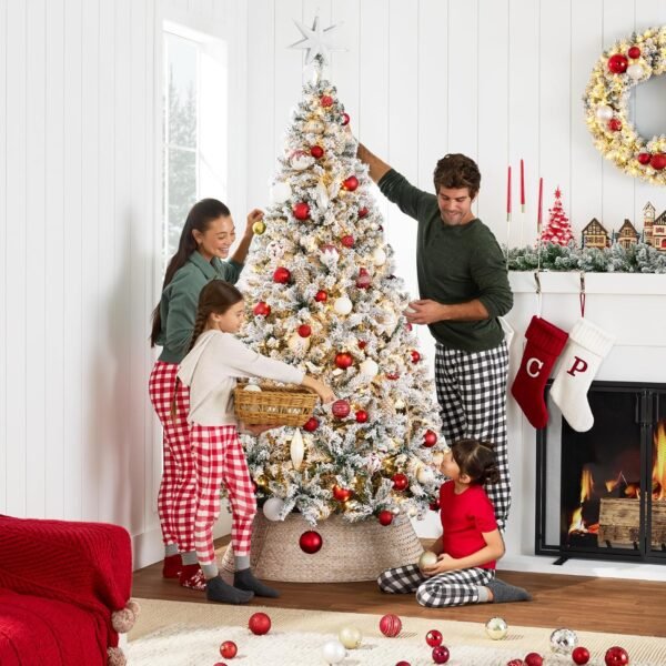 Best Choice Products Pre-Lit Artificial Christmas Tree, 6ft Snow Flocked Design Pine Tree, Full Appearance Snowy w/Easy Assembly, Metal Stand - Image 4