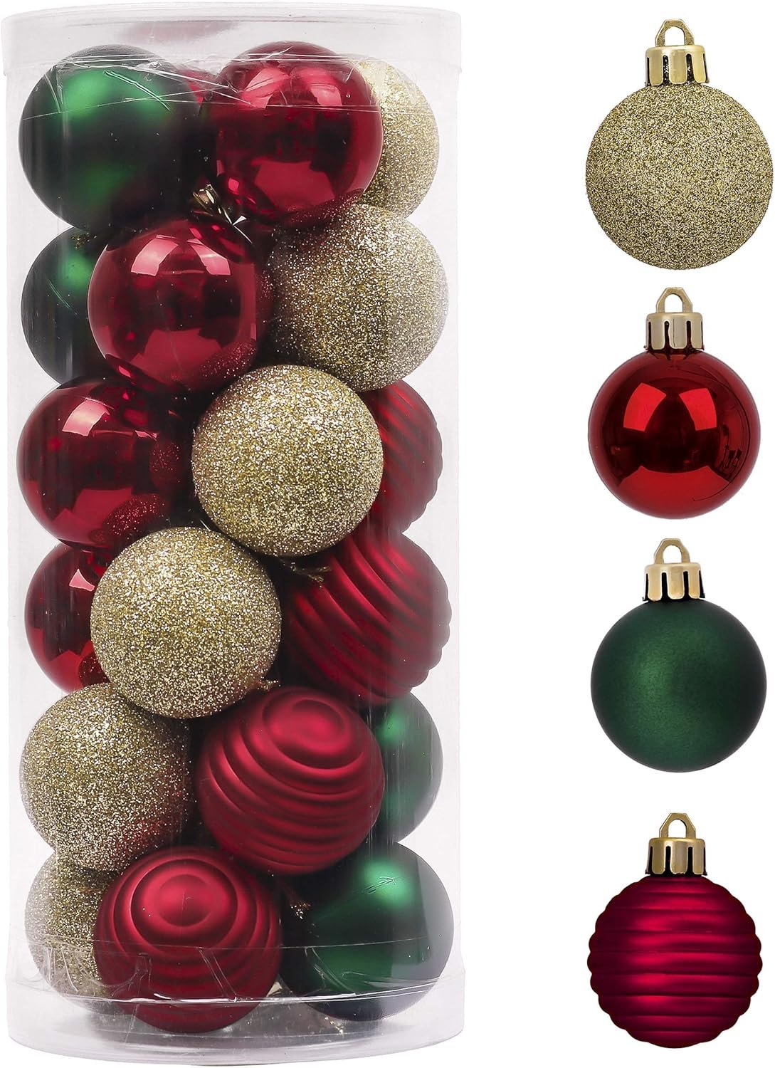 Valery Madelyn 1.57 Inches Small Christmas Tree Decorations Ornament Set for Fall Halloween, 24ct Red Green and Gold Shatterproof Christmas Ball Ornaments Bulk, Hanging Decor for Xmas Holiday Party - Image 2