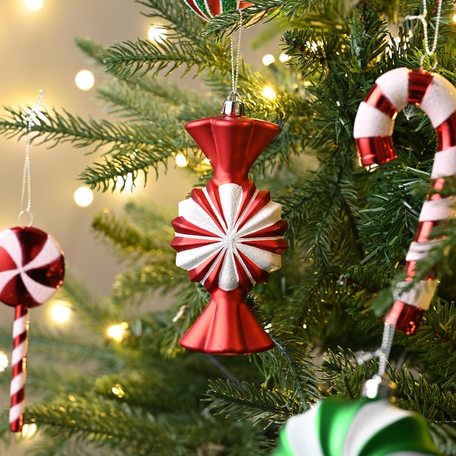 Valery Madelyn Christmas Ornaments Set, 108ct Candy Cane Red Green White Shatterproof Christmas Tree Decorations Ball Ornaments Bulk, Decorative Hanging Ornaments for Xmas Trees Holiday Party Decor - Image 7