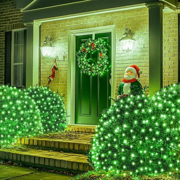 JMEXSUSS Green Christmas Net Lights 360 LED 12ft x 5ft Bush Lights Outdoor Plug in 8 Modes with Remote Connectable Mesh Lights for Christmas Halloween Decorations（Transparent Wire） - Image 4
