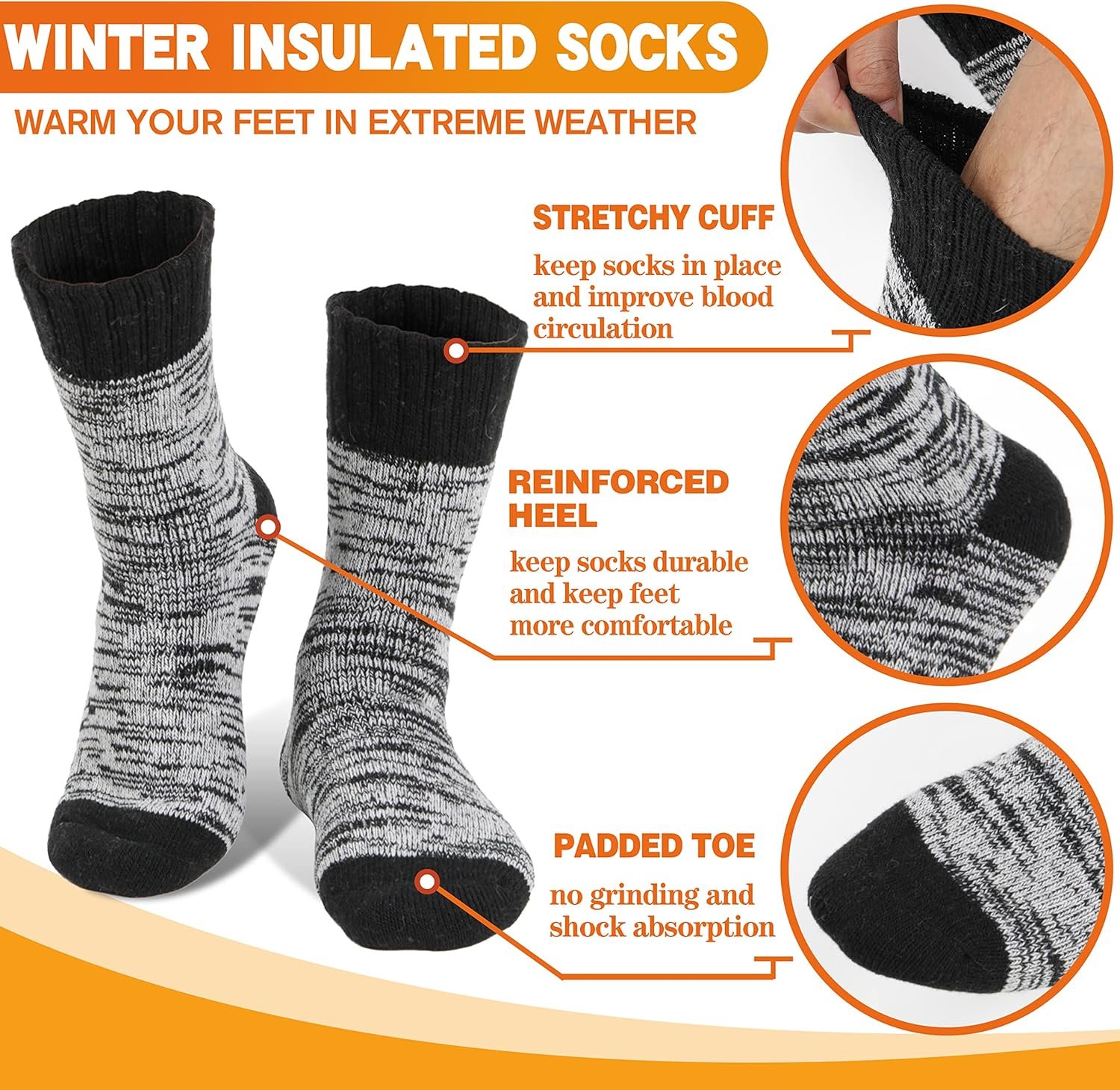 3 Pairs Warm Thermal Socks for Women & Men Winter Ski Thick Boot Insulated Socks for Cold Weather - Image 5