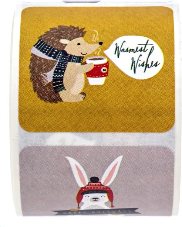Woodland Animals Christmas Stickers / 250 Winter Holiday Animals Labels / 1.5" x 1.5" Square Envelope Seals / 6 Adorable Festive Forest Animal Designs/Made in The USA - Image 3