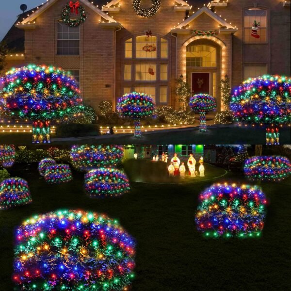 WBao Christmas Net Lights, 200LED 8.4ft x 5.2ft Christmas Lights with 8 Modes, Timer, End to End Connectable, Waterproof LED Net Lights for Lawn, Bushes, Tree Outdoor Christmas Decorations, Multicolor - Image 3