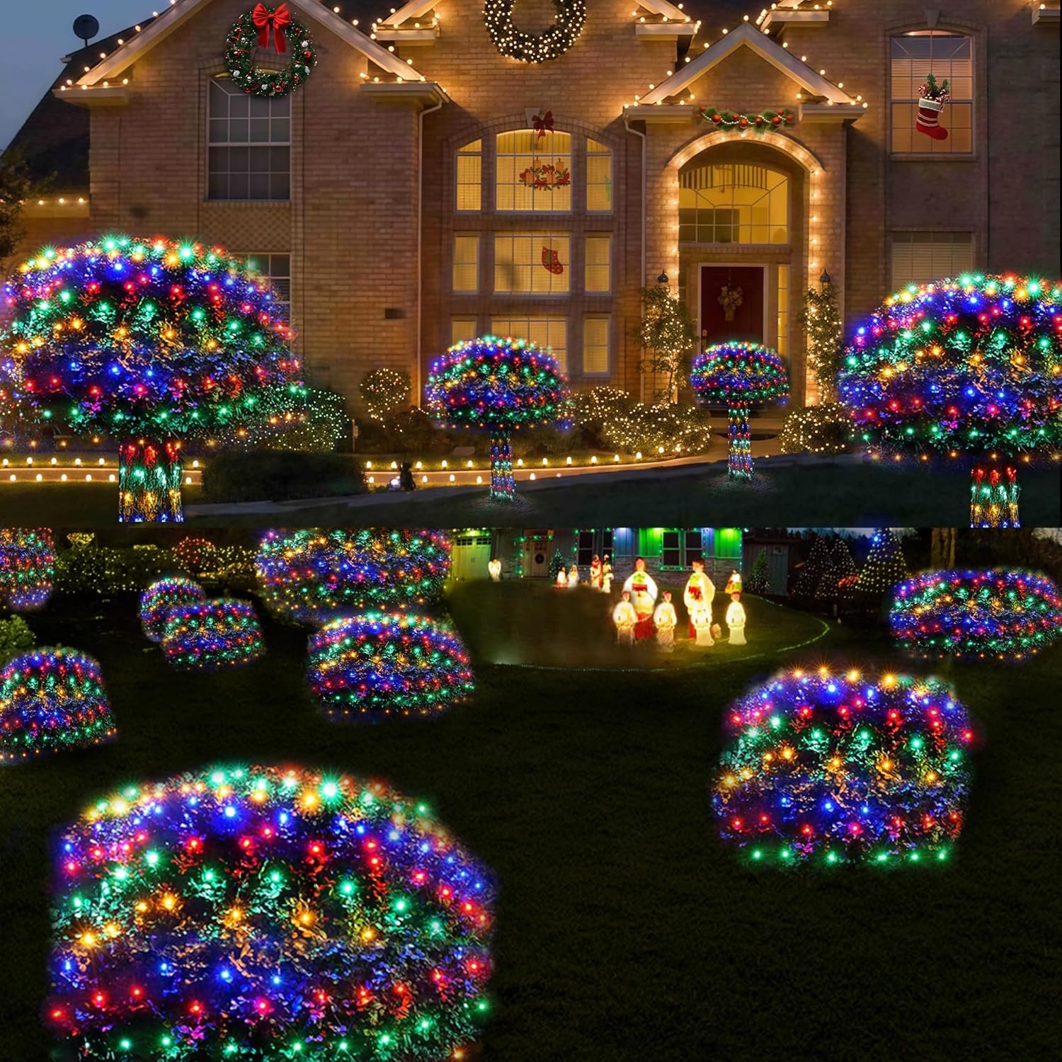 WBao Christmas Net Lights, 200LED 8.4ft x 5.2ft Christmas Lights with 8 Modes, Timer, End to End Connectable, Waterproof LED Net Lights for Lawn, Bushes, Tree Outdoor Christmas Decorations, Multicolor - Image 3