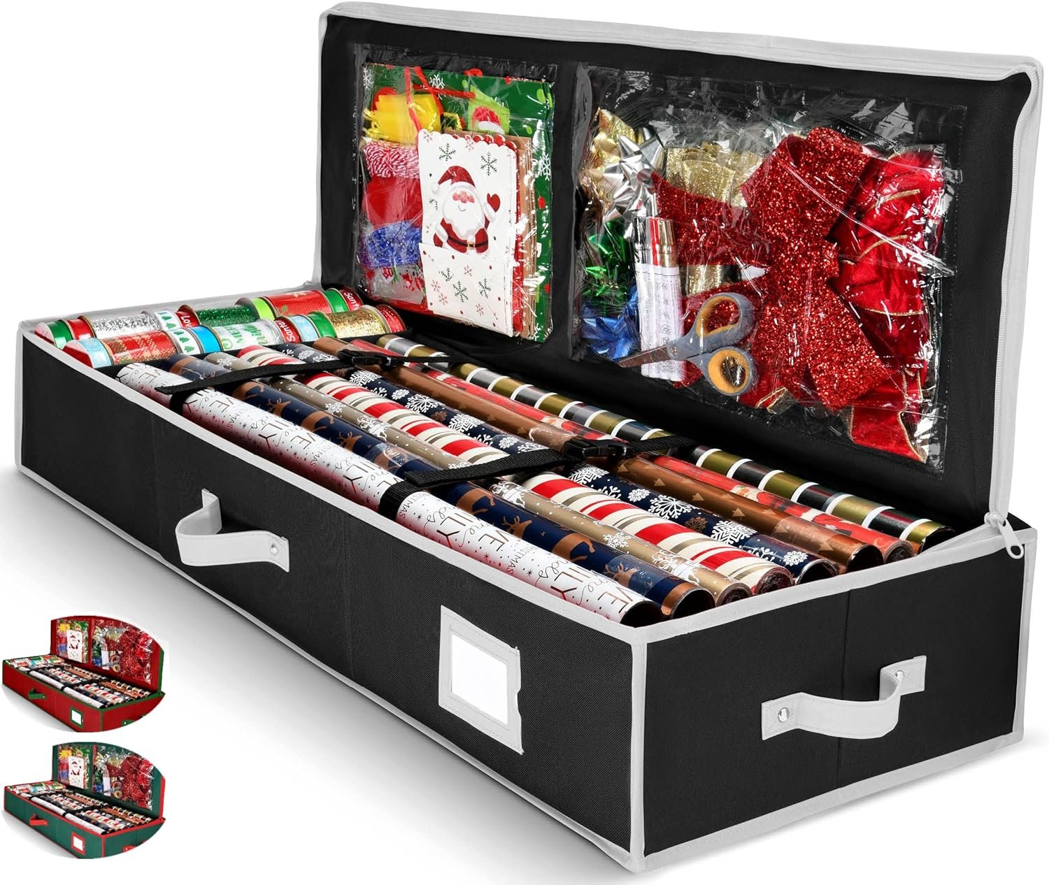 Wrapping Paper Organizer Storage for Christmas Gifts Wrapping Paper (6 Colors) Underbed Storage Container with Interior Pockets, Fits 24 Rolls - Image 2
