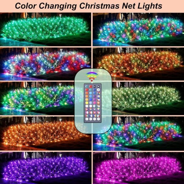 OYCBUZO 204 LED Net Lights, 9.8ft x 6.6ft Color Changing Christmas Mesh String Lights, Connectable Fairy Lights Waterproof Outdoor Christmas Decorations for Tree Bushes Holiday Party Garden - Image 3