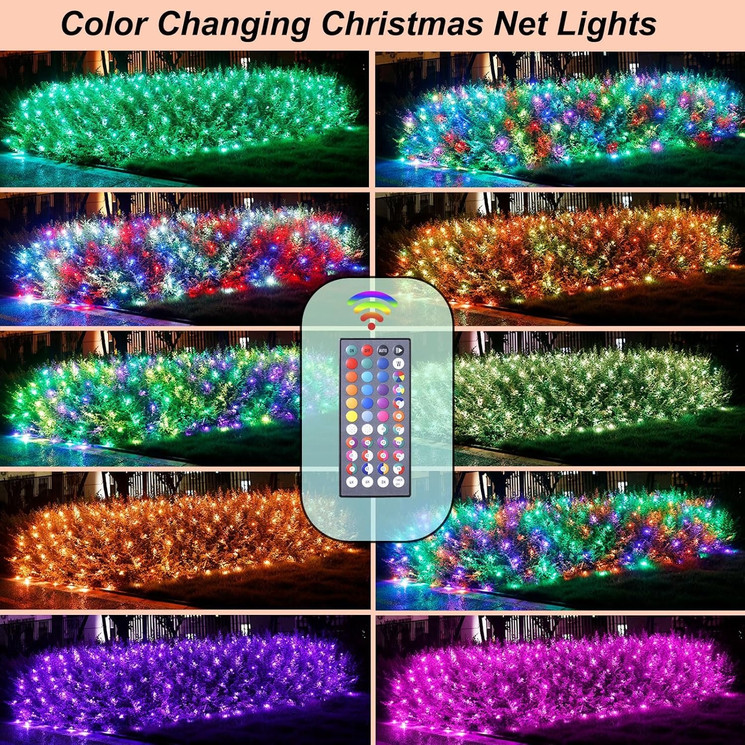 OYCBUZO 204 LED Net Lights, 9.8ft x 6.6ft Color Changing Christmas Mesh String Lights, Connectable Fairy Lights Waterproof Outdoor Christmas Decorations for Tree Bushes Holiday Party Garden - Image 3