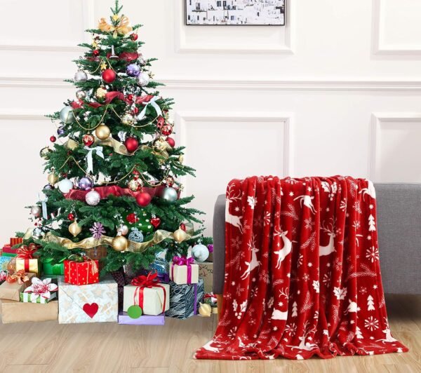 Elegant Comfort Luxury Velvet Super Soft Christmas Prints Fleece Blanket-Holiday Theme Home Décor Fuzzy Warm and Cozy Throws for Winter Bedding, Couch and Gift, 50 x 60 inch, Burgundy Reindeer - Image 3