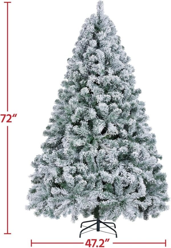 Yaheetech 6ft Pre-lit Artificial Christmas Tree with Incandescent Warm White Lights, Snow Flocked Full Prelighted Xmas Tree W/820 Branch Tips, 250 Incandescent Lights & Foldable Stand, Green & White - Image 4