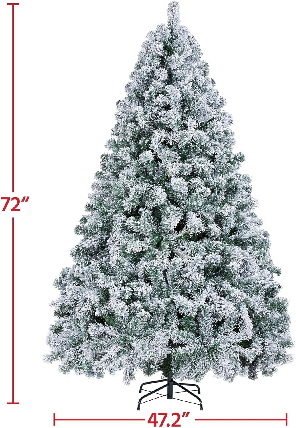 Yaheetech 6ft Pre-lit Artificial Christmas Tree with Incandescent Warm White Lights, Snow Flocked Full Prelighted Xmas Tree W/820 Branch Tips, 250 Incandescent Lights & Foldable Stand, Green & White - Image 4