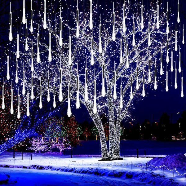 Kwaiffeo Christmas Lights Outdoor, 8 Tubes Meteor Shower Lights LED Snow Falling Icicle Cascading Lights for Xmas Tree Wedding Decoration Party, UL Plug, White - Image 2