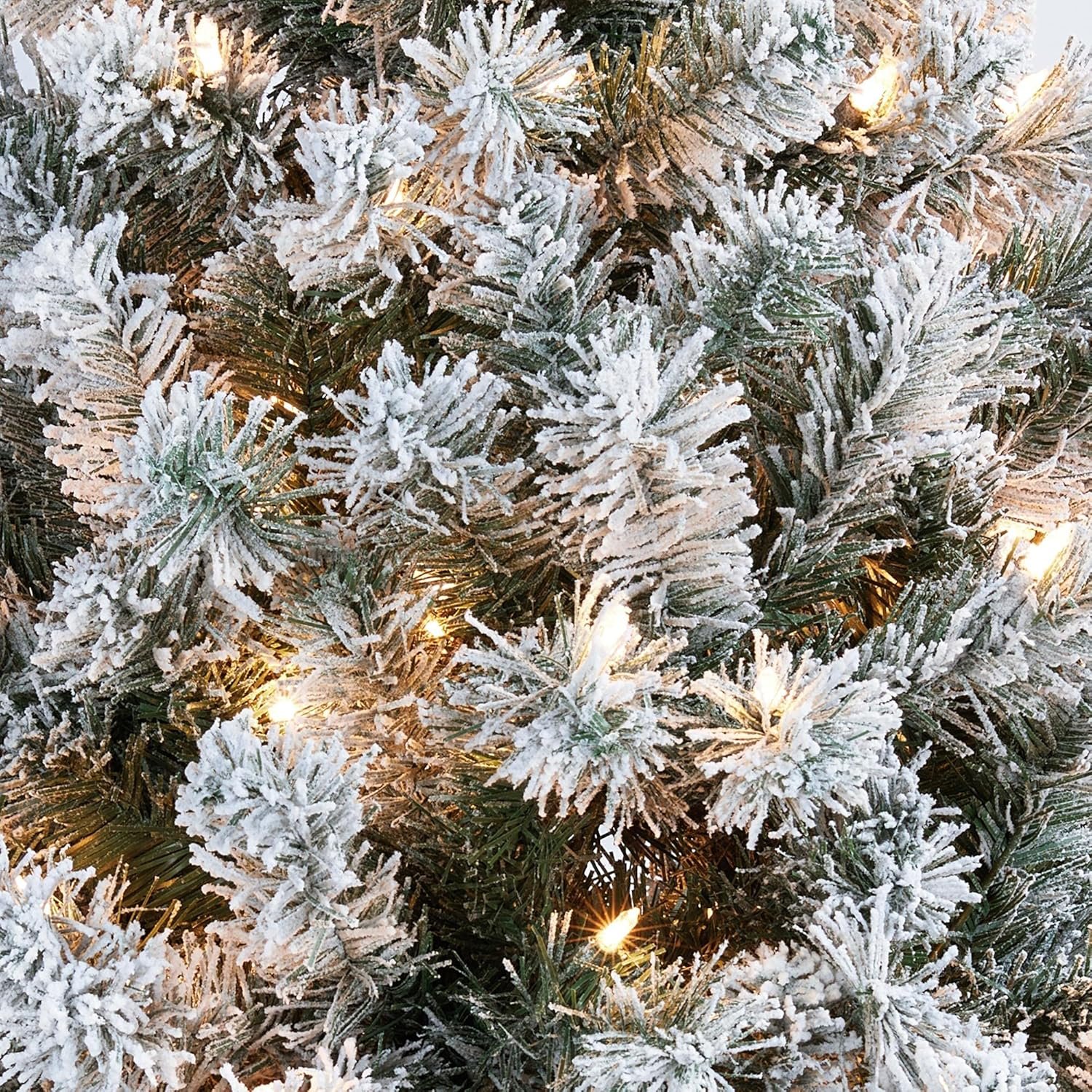 Yaheetech 6ft Pre-lit Artificial Christmas Tree with Incandescent Warm White Lights, Snow Flocked Full Prelighted Xmas Tree W/820 Branch Tips, 250 Incandescent Lights & Foldable Stand, Green & White - Image 7