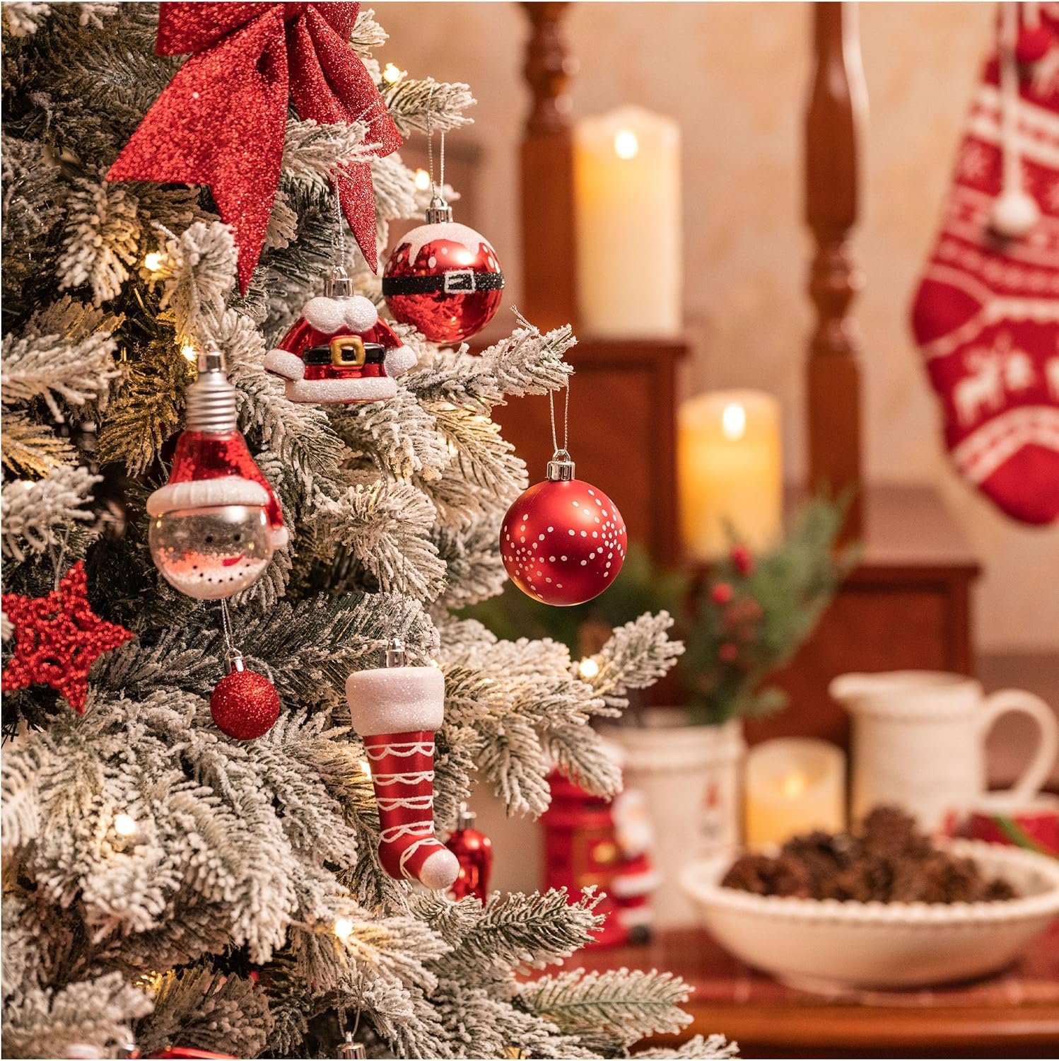 Valery Madelyn Christmas Ornaments Set, 70ct Red and White Shatterproof Christmas Tree Decorations Ball Ornaments Bulk, Traditional Decorative Hanging Ornaments for Xmas Trees Holiday Party Decor - Image 3