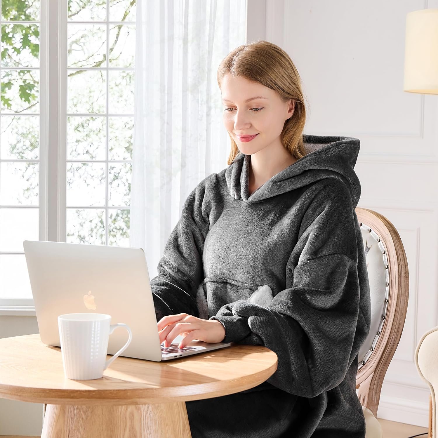 Ramees Wearable Blanket Hoodie, Oversized Sherpa Fleece Sweatshirt Blanket with Sleeves and Pockets - Image 3
