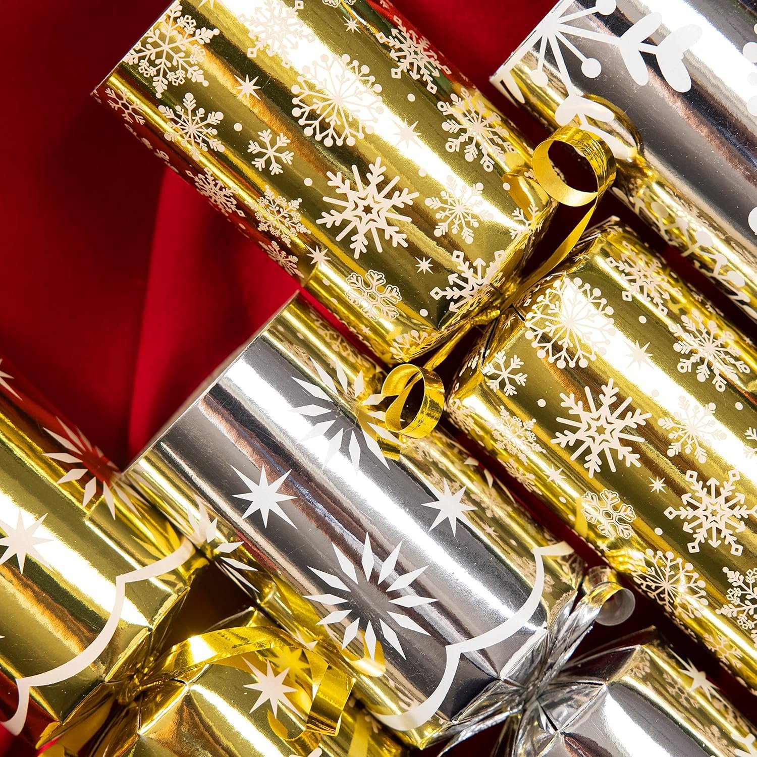 JOYIN 8 Pack Christmas No Snap No Popping Party Table Favor with Gold & Silver Snowflake Design, with Party Hat, Joke & Little Gift Inside, for Xmas Gift, Christmas Seasonal Holiday Dinner - Image 8