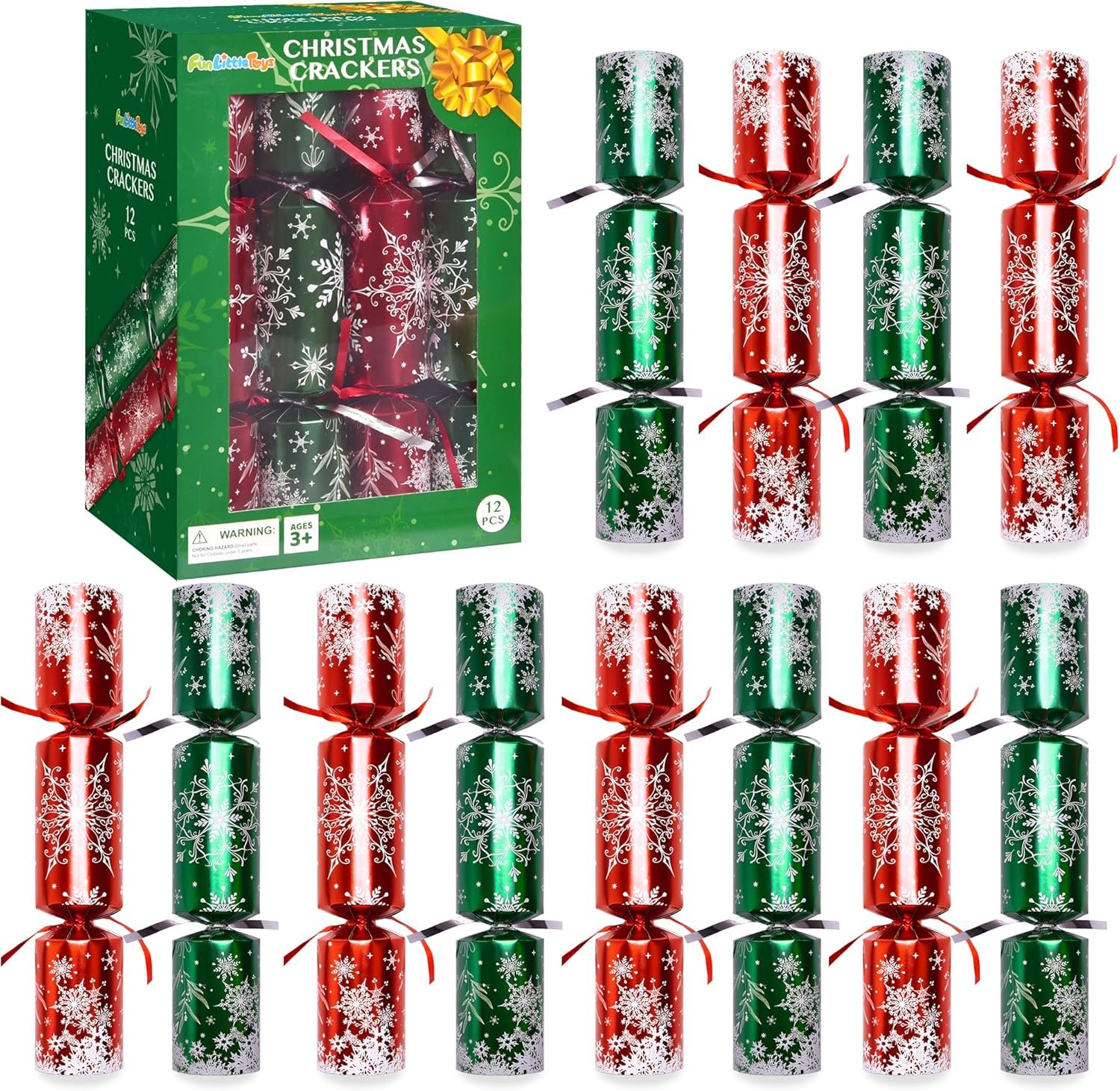 Christmas Crackers, 12 Pack Valentines No Snap Party Favors with Party Hat, Joke & Little Gift Inside for Christmas Thanksgiving Seasonal Holiday Dinner Traditions (Red and Green) - Image 2