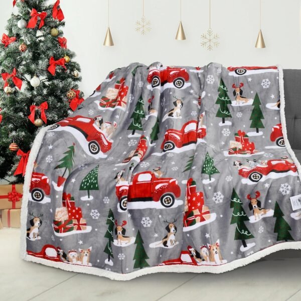Catalonia Christmas Sherpa Throw Blanket, Xmas Theme Throws, Plush Fleece Couch Blanket |Super Soft, Comfy, Cozy, Fluffy, Warm | 50x60 inch,Truck - Image 2