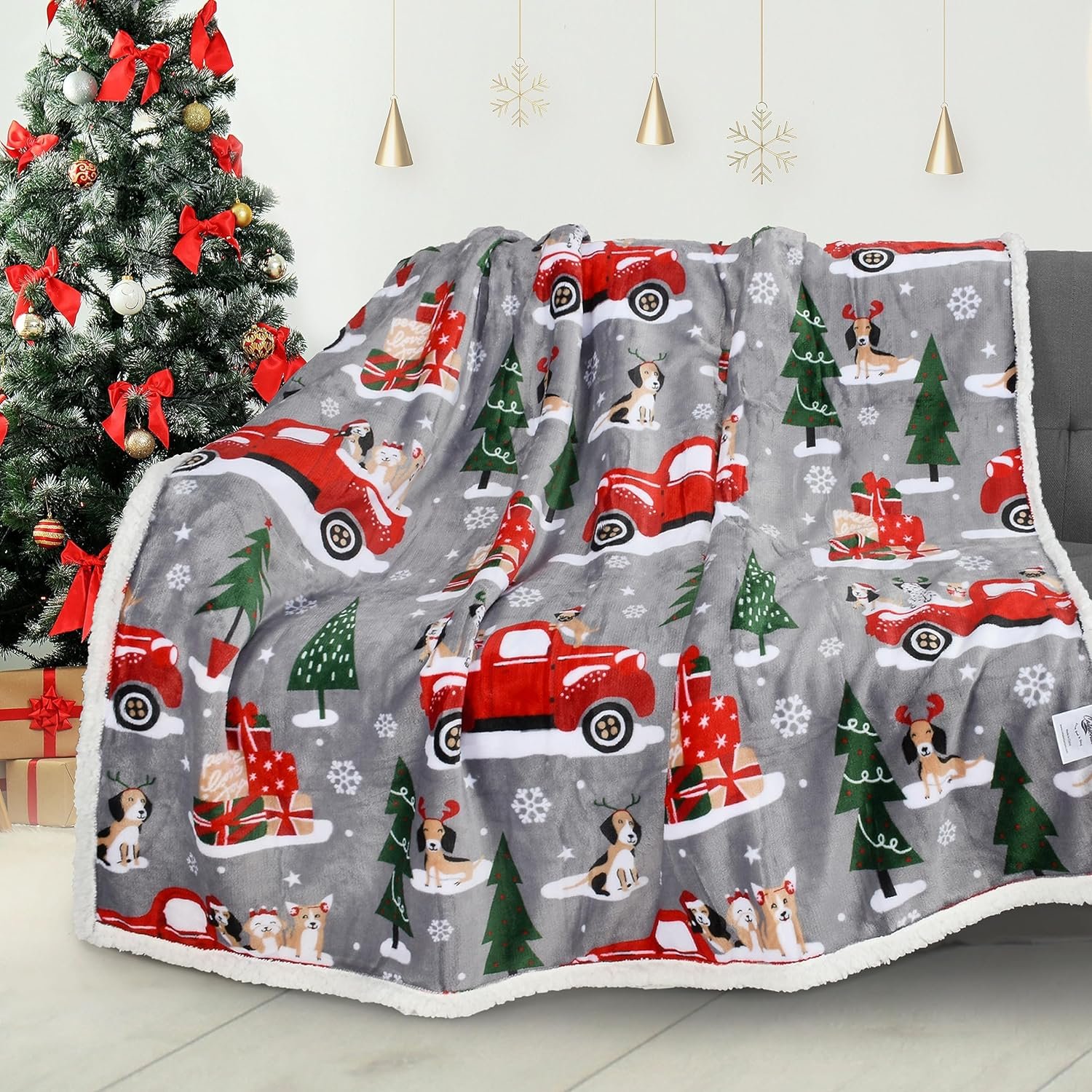 Catalonia Christmas Sherpa Throw Blanket, Xmas Theme Throws, Plush Fleece Couch Blanket |Super Soft, Comfy, Cozy, Fluffy, Warm | 50x60 inch,Truck - Image 2