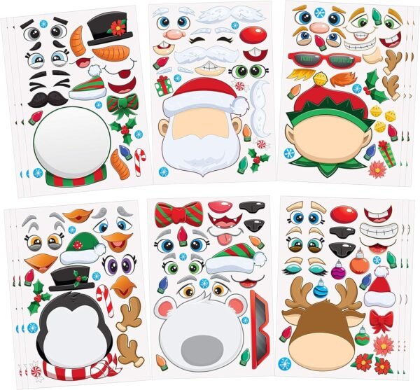 JOYIN 24 Pcs Christmas Make-a-face Stickers, Make Your Own Characters Mix and Match Sticker Sheets with Christmas Elf, Santa Santa, Snowman, Penguin, and Polar Bear Kids Party Favor Supplies Craft - Image 2