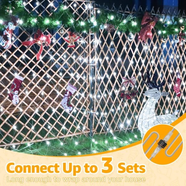 Ollny Net Lights Outdoor Mesh Lights 210LED 10x7ft, IP67 Waterproof Connectable Christmas Net Lights, 8 Modes Plug in Bush Lights for Tree Shrubs Outside Indoor Decorations, Cool White - Image 5
